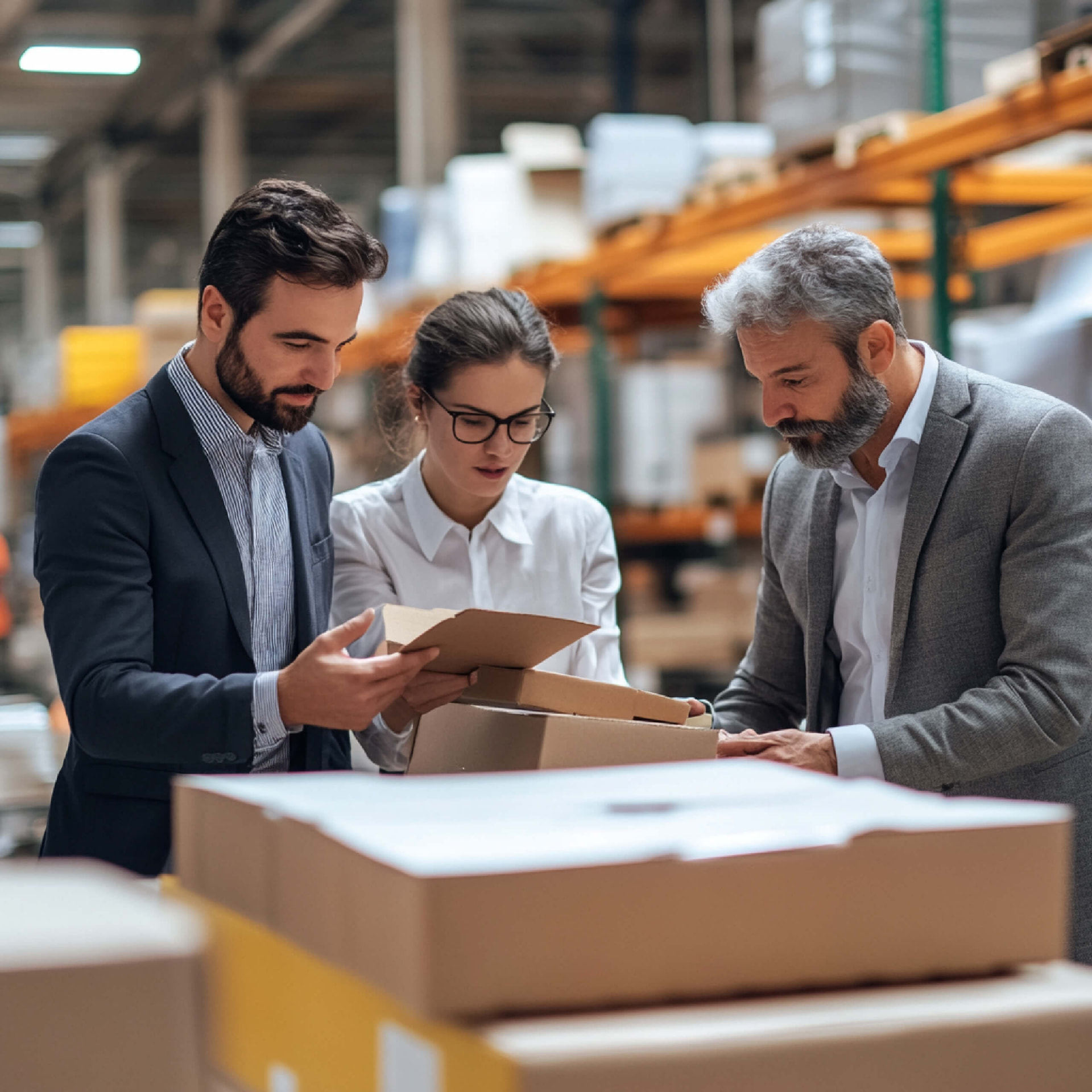 Logistics team working together in a warehouse
